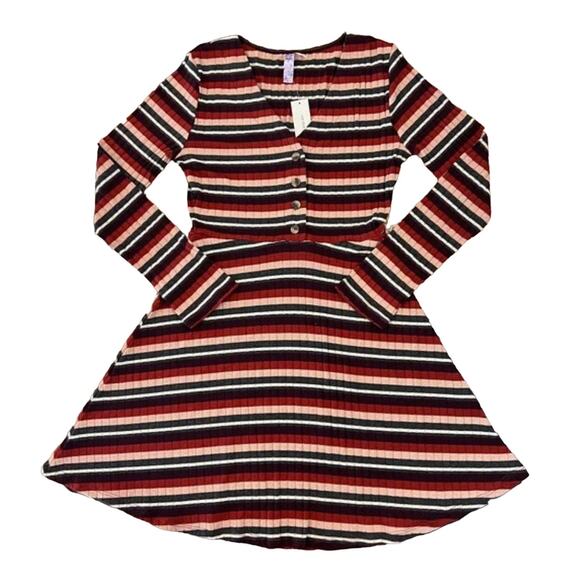 NWT Francesca's Alya Burgundy/Cream/Rust/Green Striped Dress - Picture 1 of 8